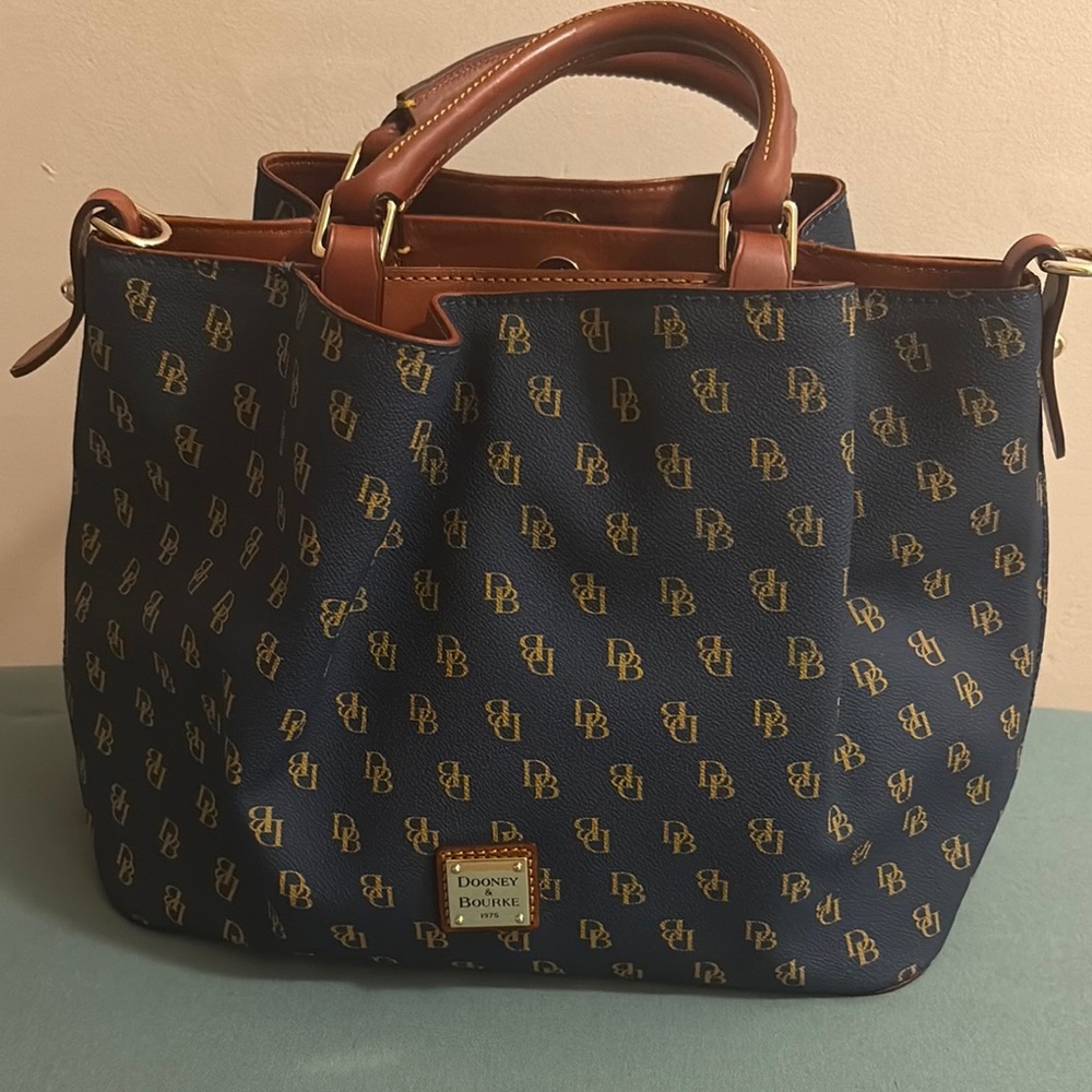 Dooney & Bourke Navy and Tan Signature Tote Bag
